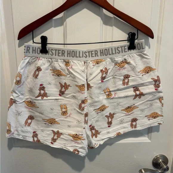 Hollister White Holiday Pajama Shorts with Dogs Print Size L - Picture 5 of 10